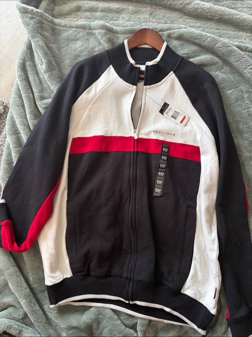 Sean John Black White and Red Colorblock Bomber Jacket